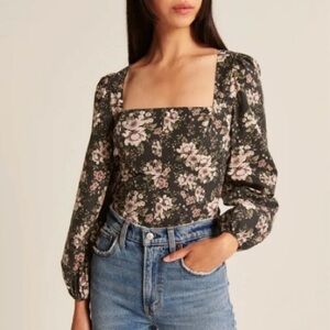 Abercrombie Long Sleeve Floral Poplin Squareneck Corset Top